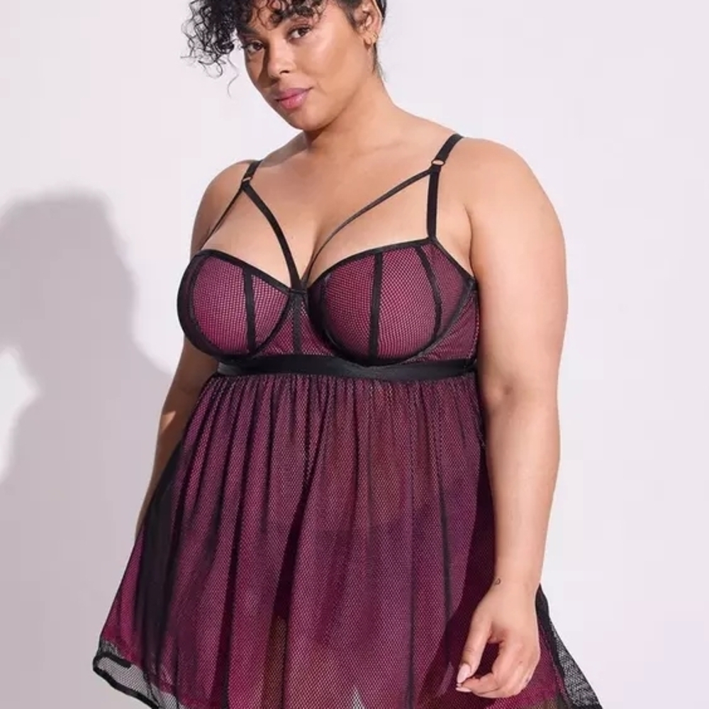 Torrid Fishnet And Satin Binding Babydoll
